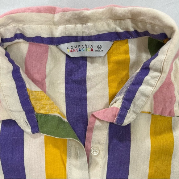 Compañía Fantástica Multi colour striped print midi shirt dress Short Sleeve M - Picture 5 of 16
